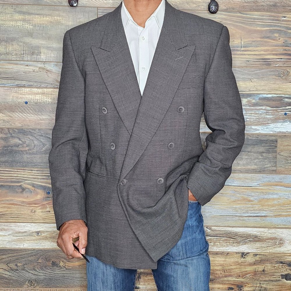 Vestimenta Wool Blend Taupe Birdseye Double-Breasted Blazer Jacket Size 42R